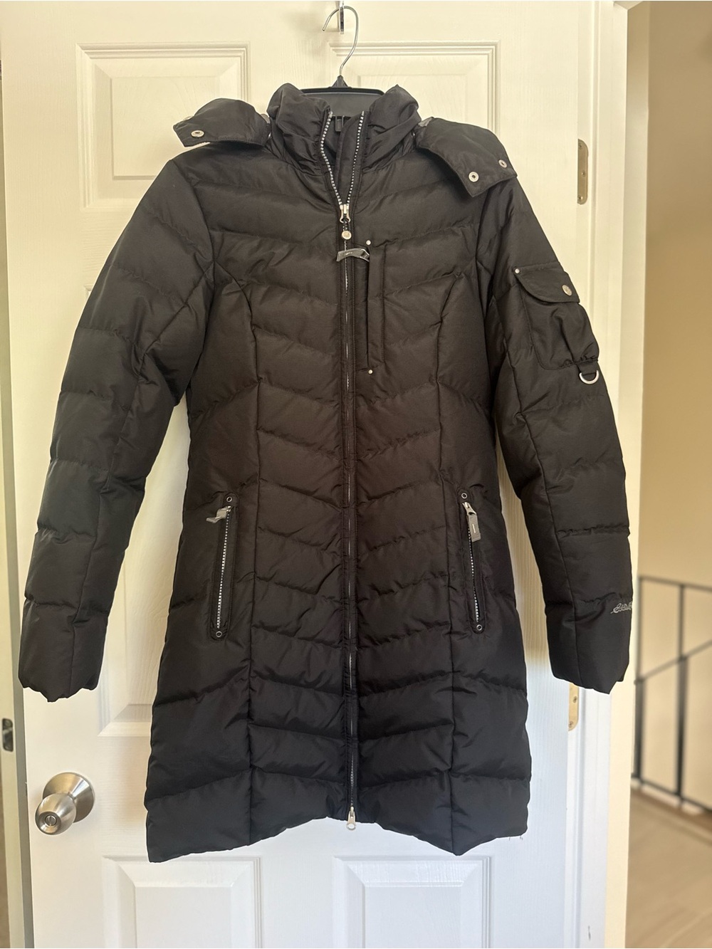 Eddie Bauer Black Long Quilted Puffer Coat with Hood